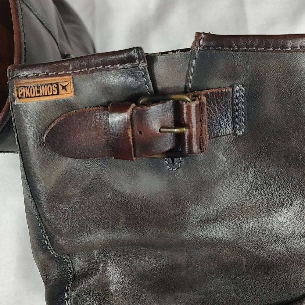 Pikolinos Tall Combat Boots Dark Gray Boots Brown Buckles Biker Boots Size EU 36 - Picture 5 of 10